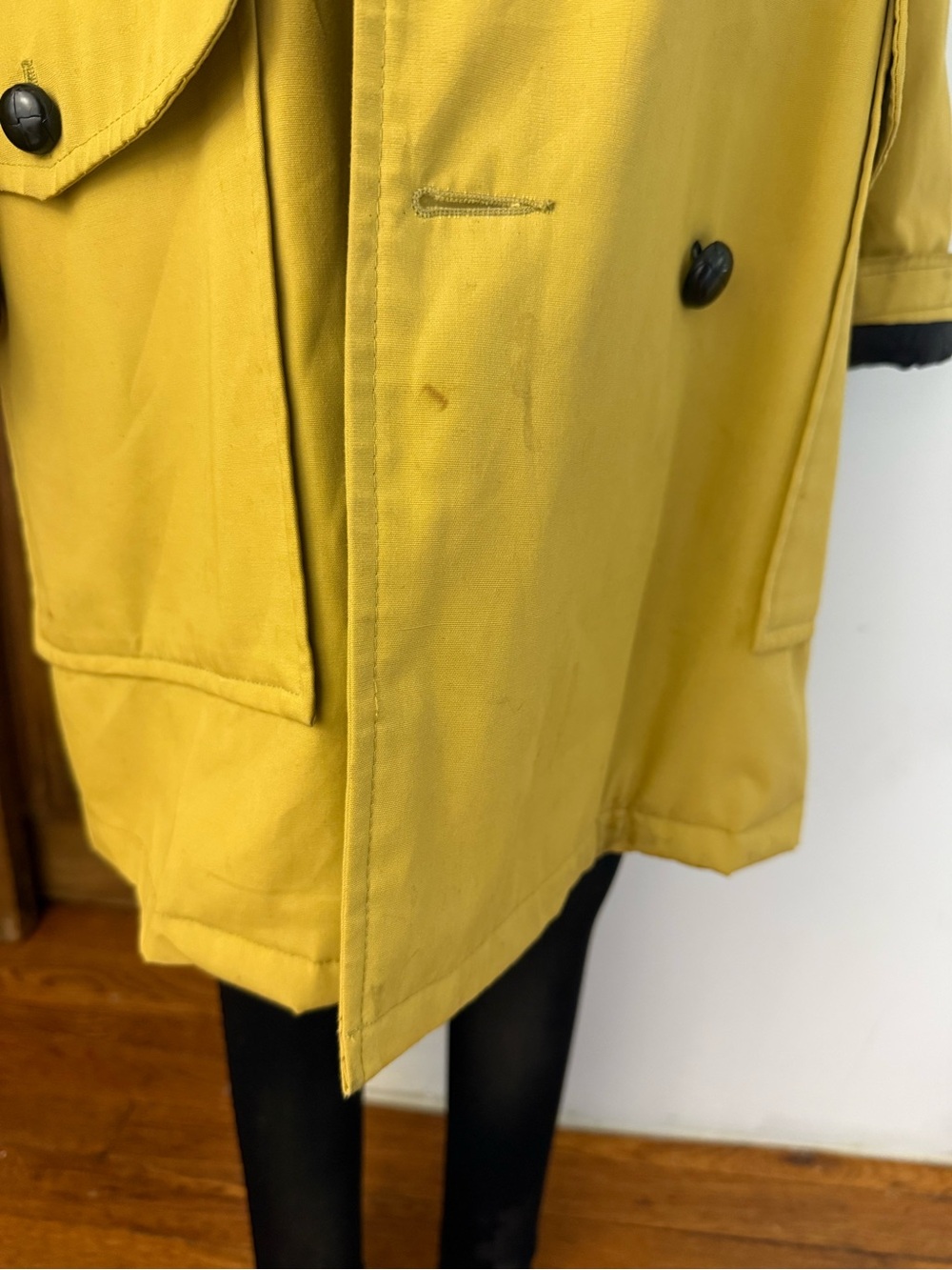Vintage Cresco Mustard Faux Fur Lined Car Coat Double Breasted Size 38 Medium - Picture 15 of 16